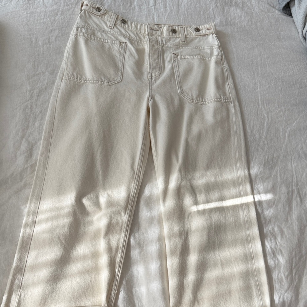 Free People Cream Palmer Cuffed Jean